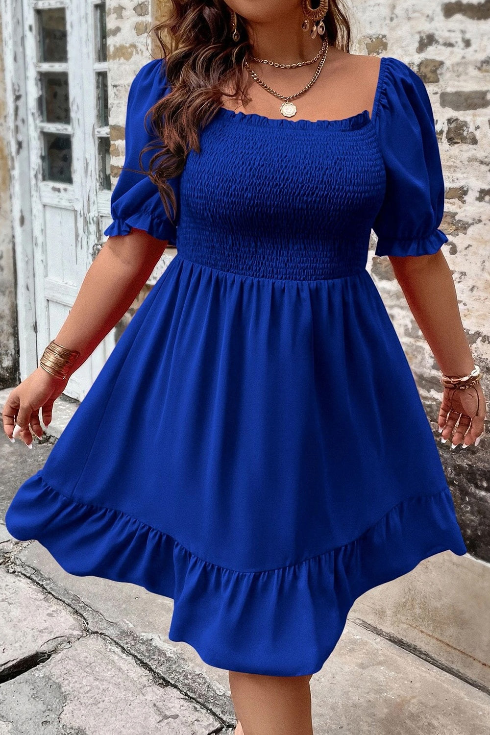 Plus Size Square Neck Short Sleeve Dress