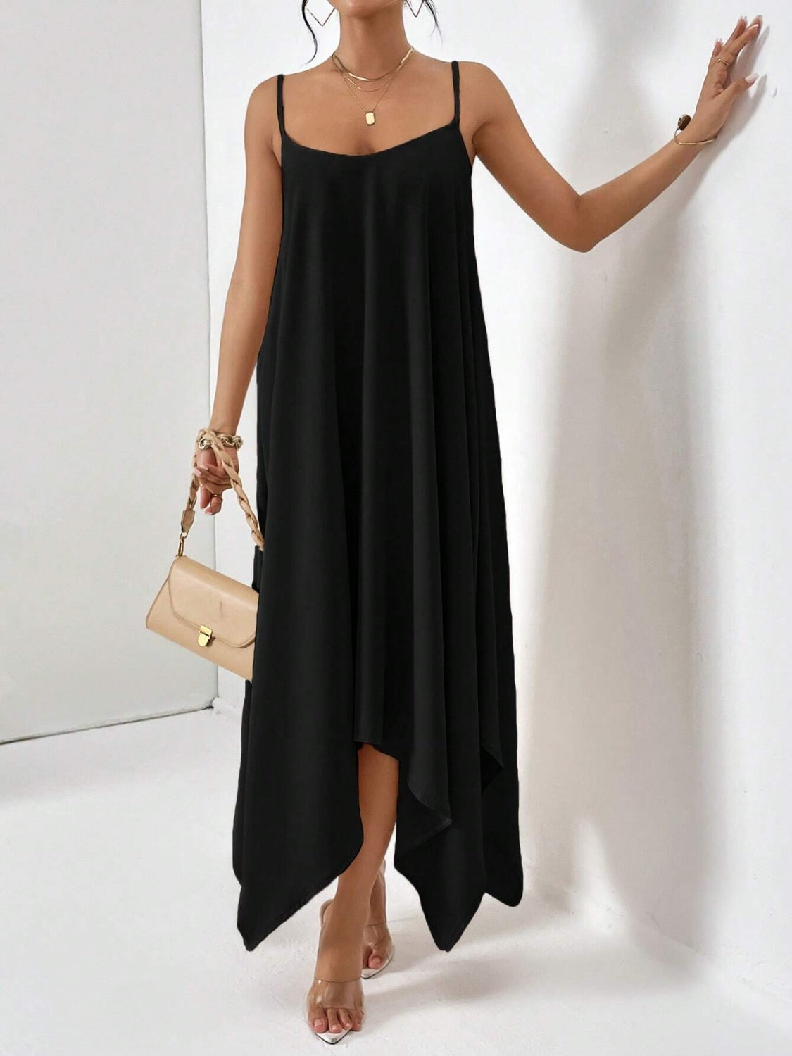 High-low Scoop Neck Midi Cami Dress