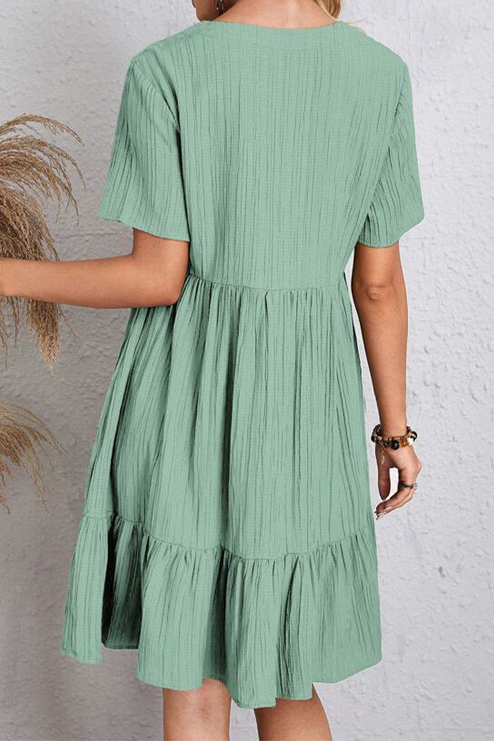 Plus Size Ruched V-Neck Short Sleeve Dress