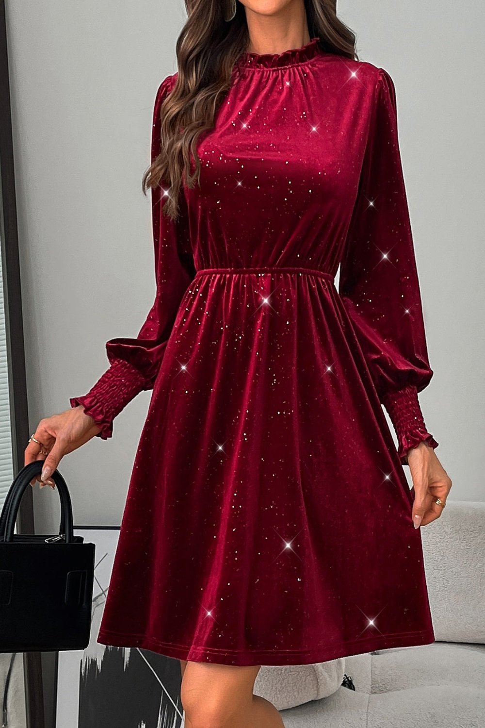 Long sleeve glitter mini dress