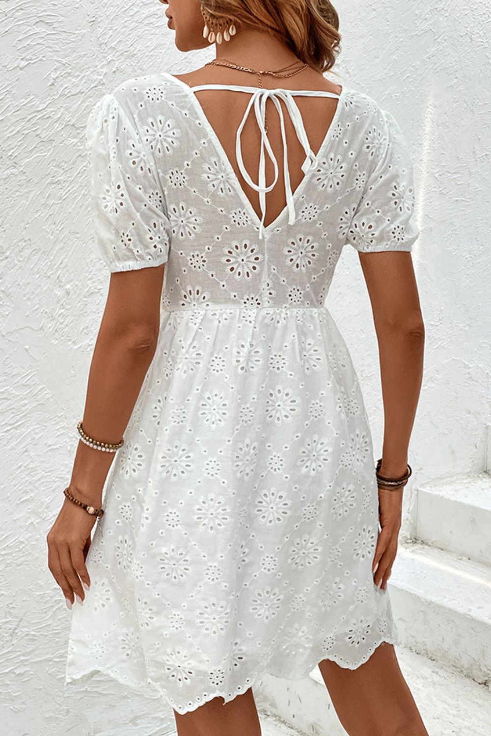 White Eyelet Short Sleeve Mini Dress