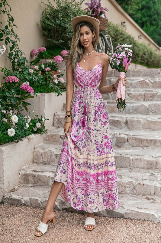 Floral Printed V-Neck Maxi Dress