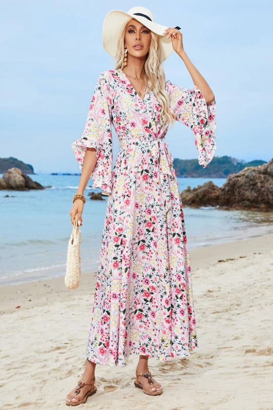 Three Quarter Floral Maxi Dress