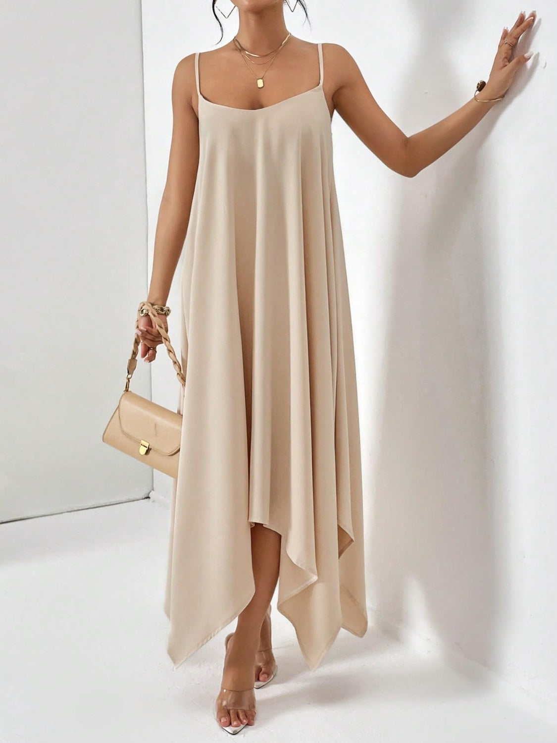 High-low Scoop Neck Midi Cami Dress