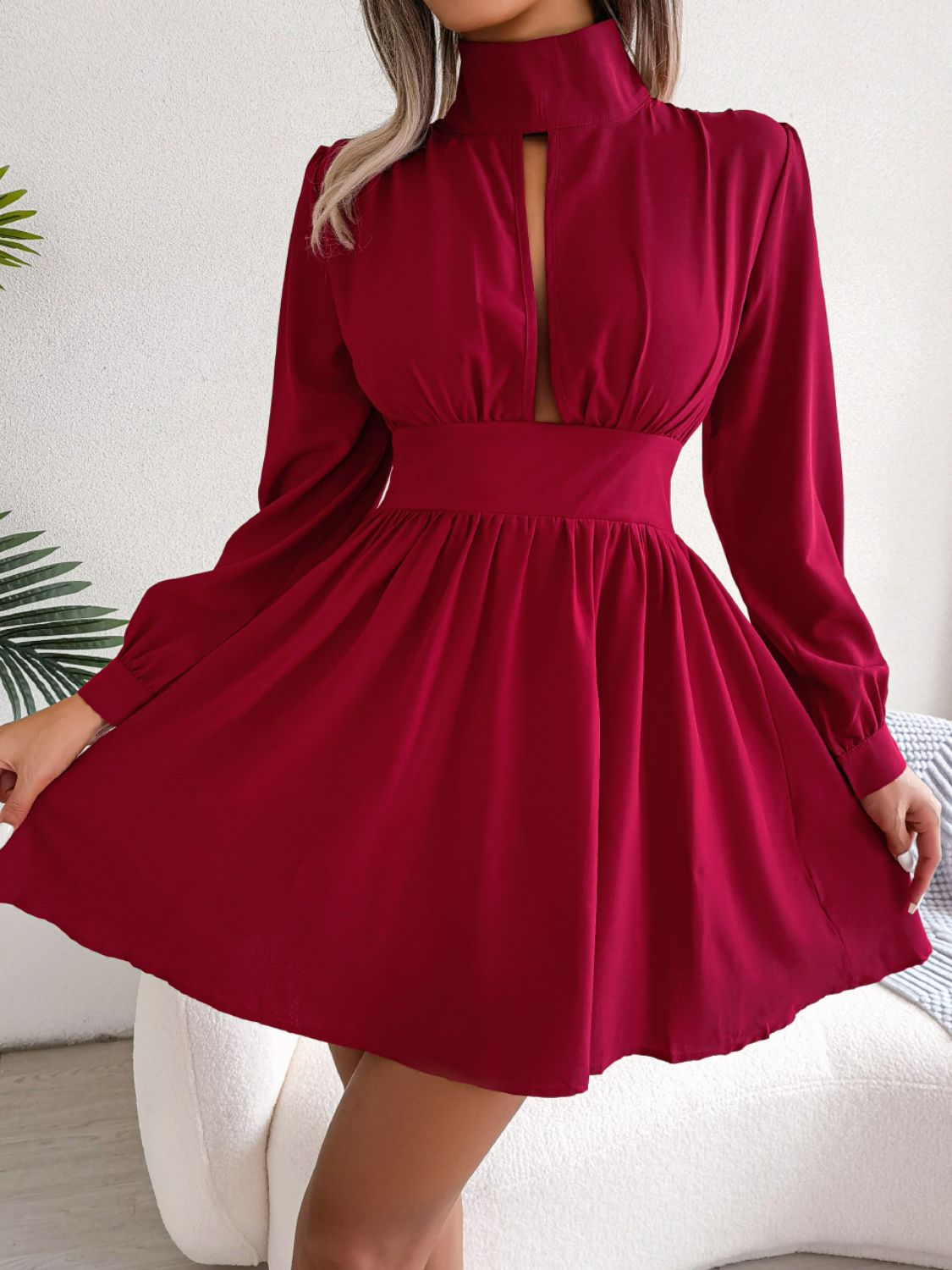 Turtleneck Cutout A-Line Mini Dress