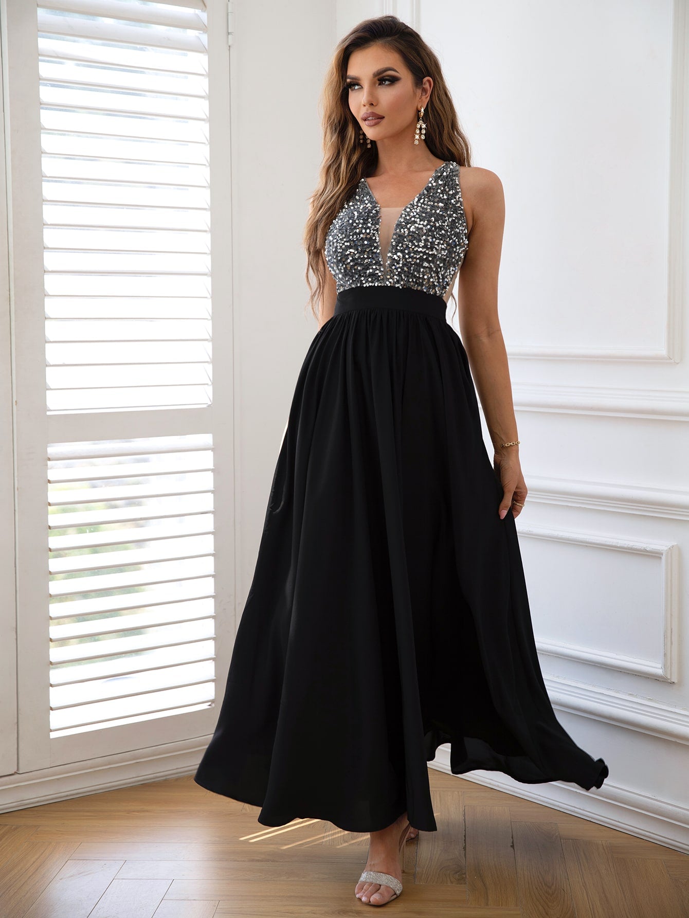 Sequin Top Sleeveless Maxi Dress