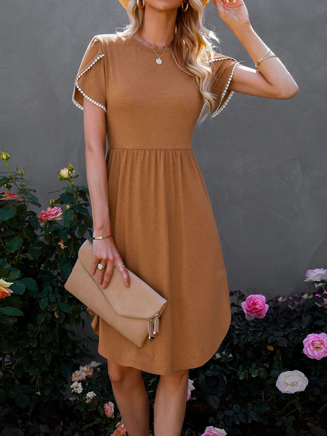 Petal Sleeve Round Neck Dress