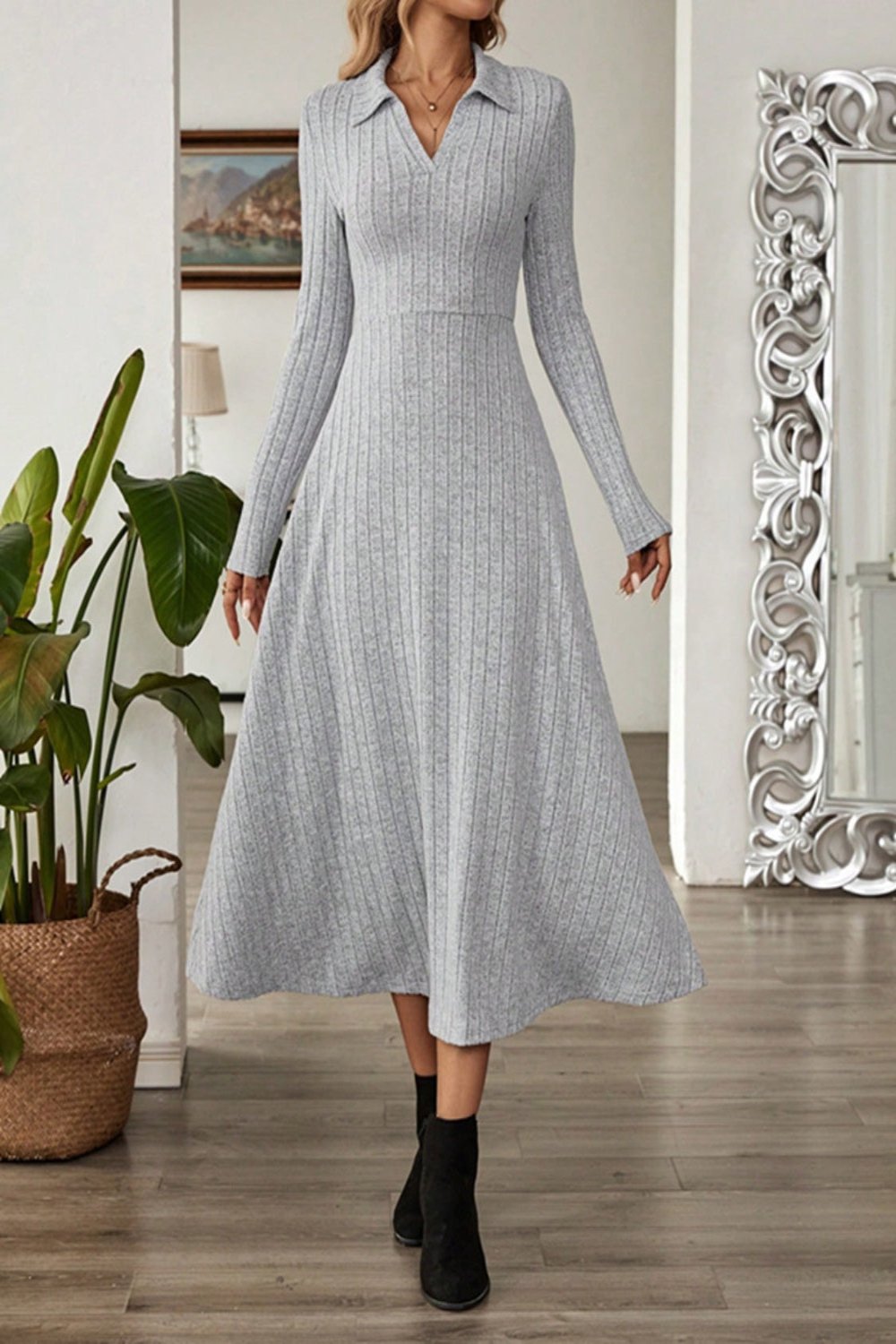 Collar Long Sleeve sweater dress