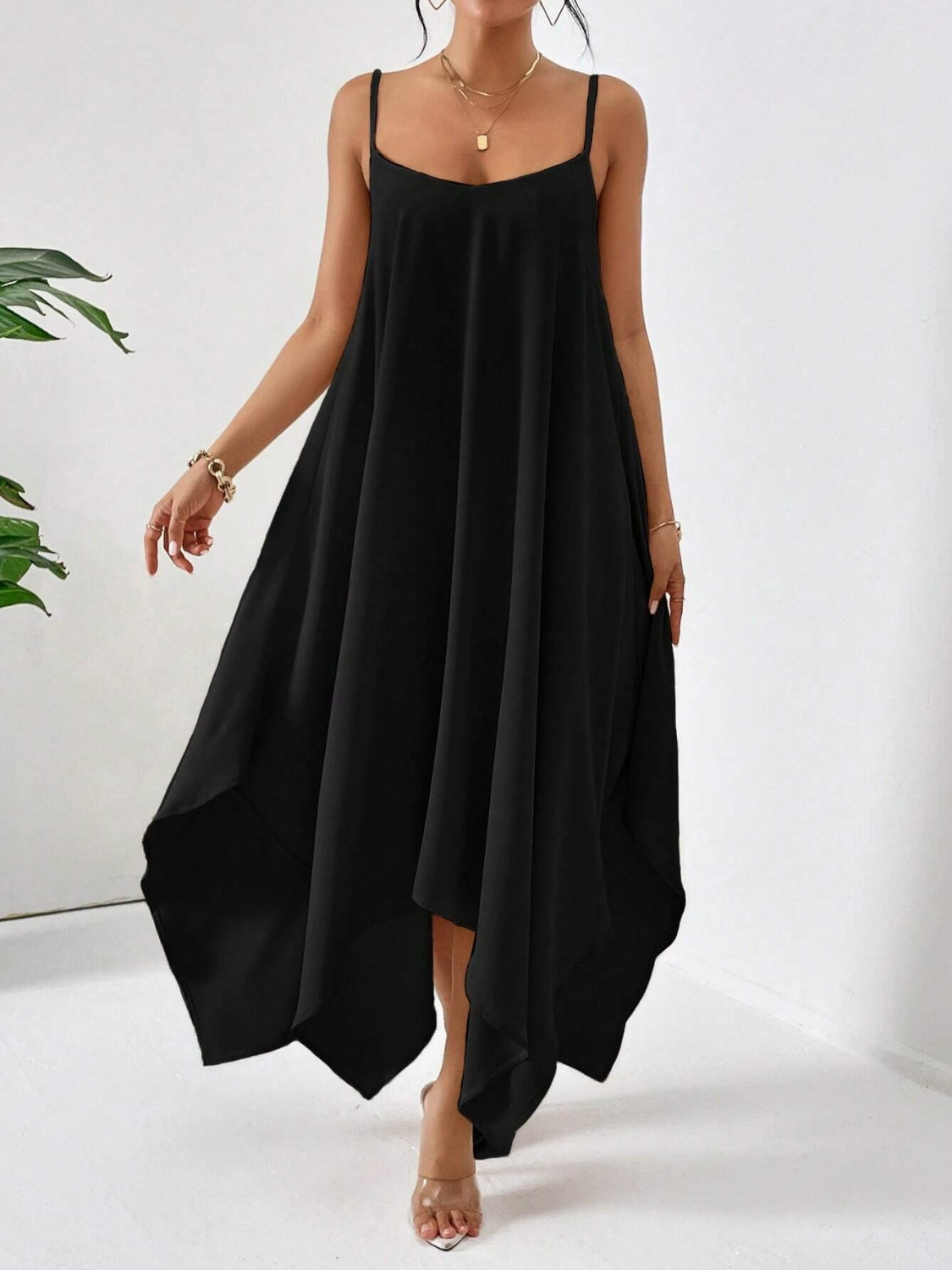 High-low Scoop Neck Midi Cami Dress