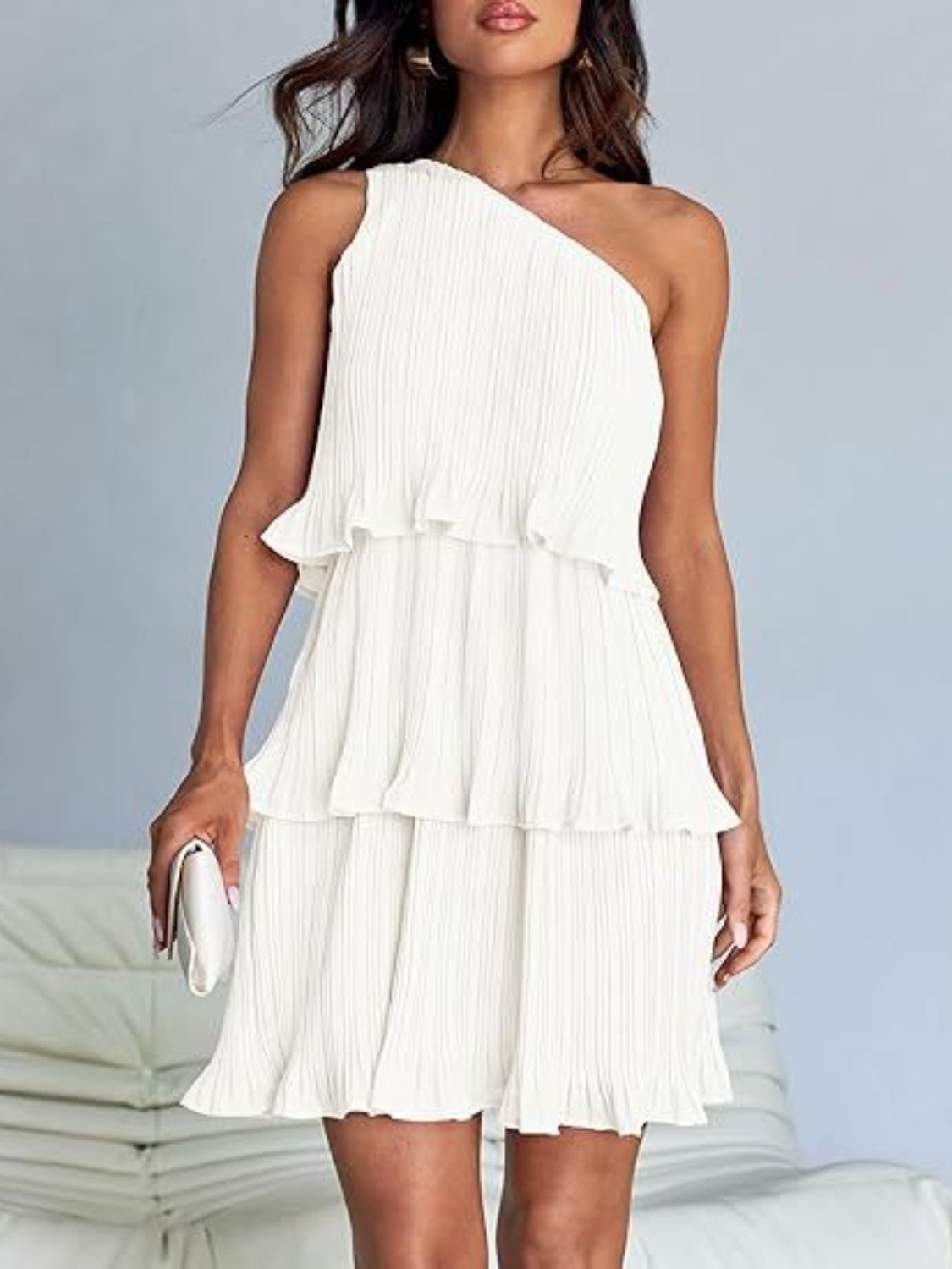 Layered One Shoulder Mini Dress