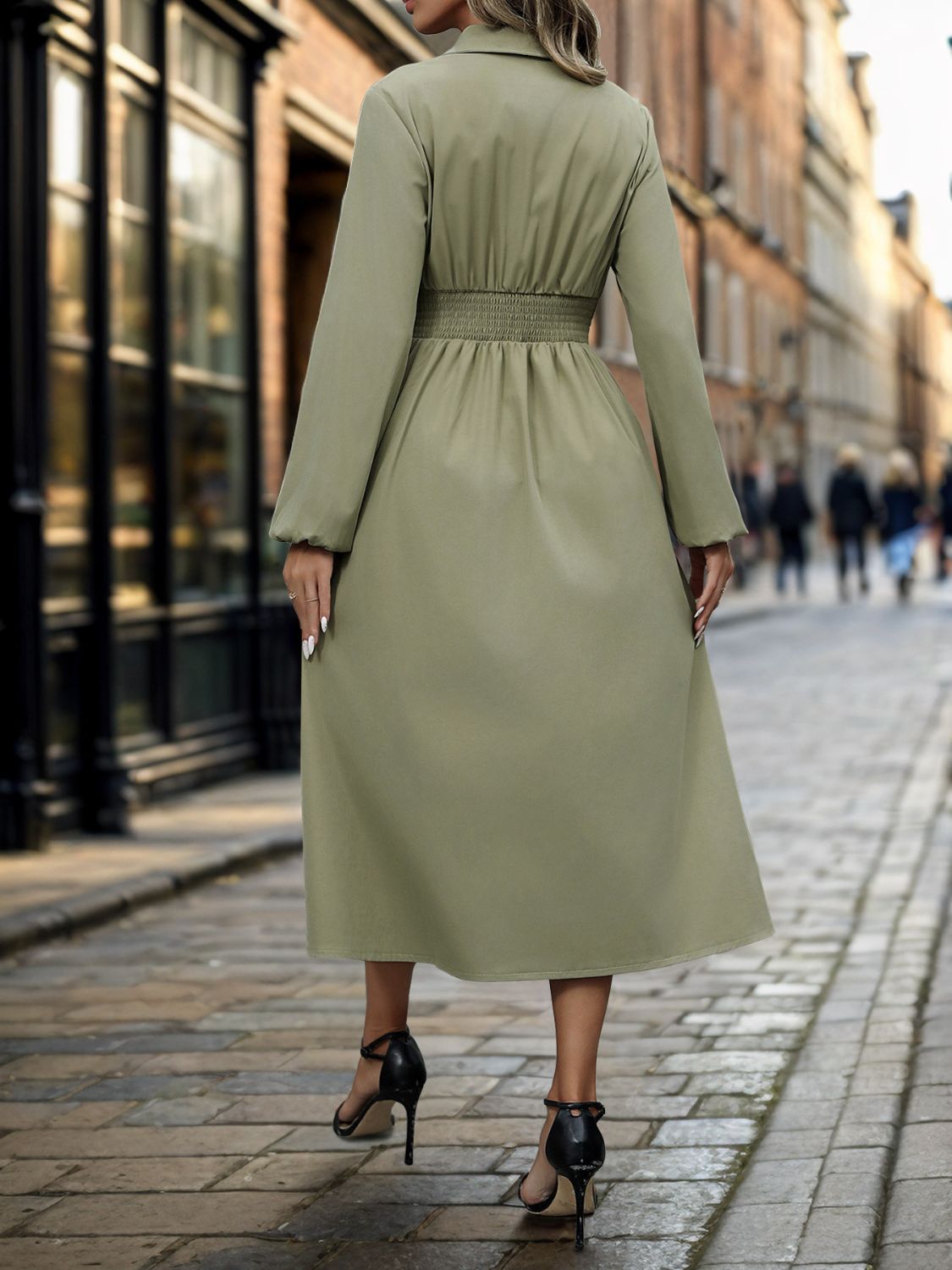 Button Down Long Sleeve Midi Dress