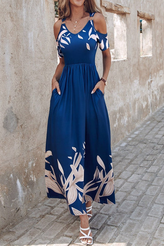 Open shoulder floral pint maxi dress