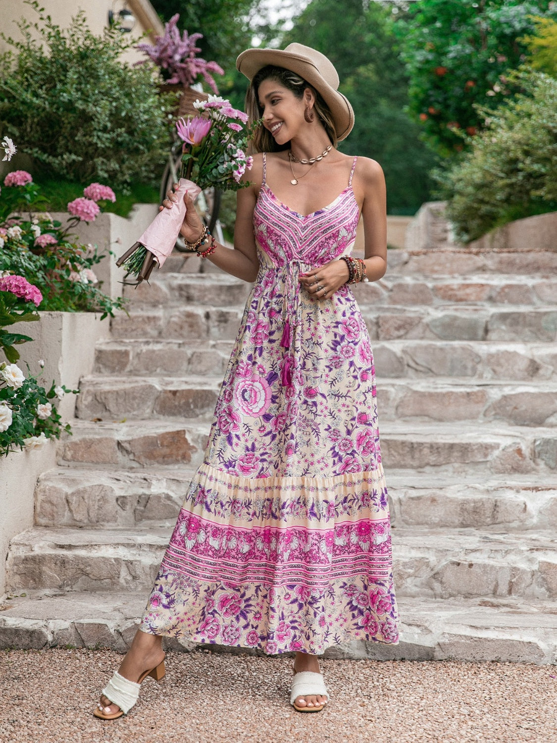 Floral Printed V-Neck Maxi Dress