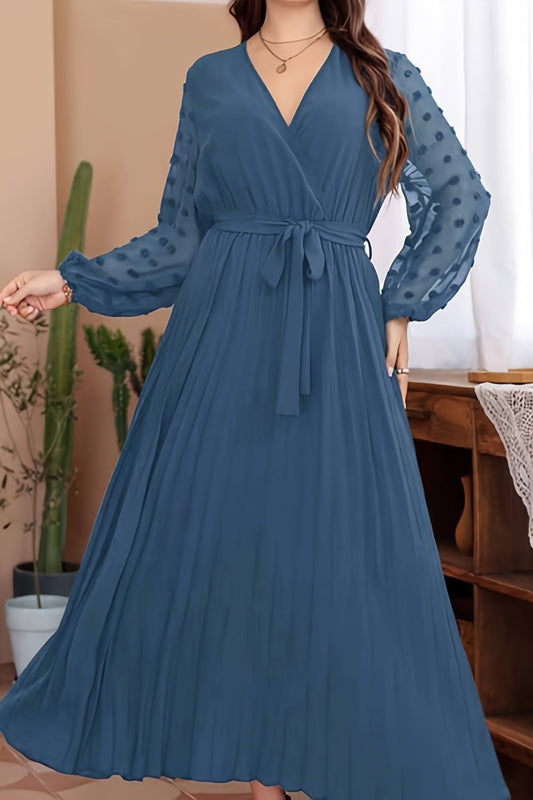 plus size tie waist pleated dress