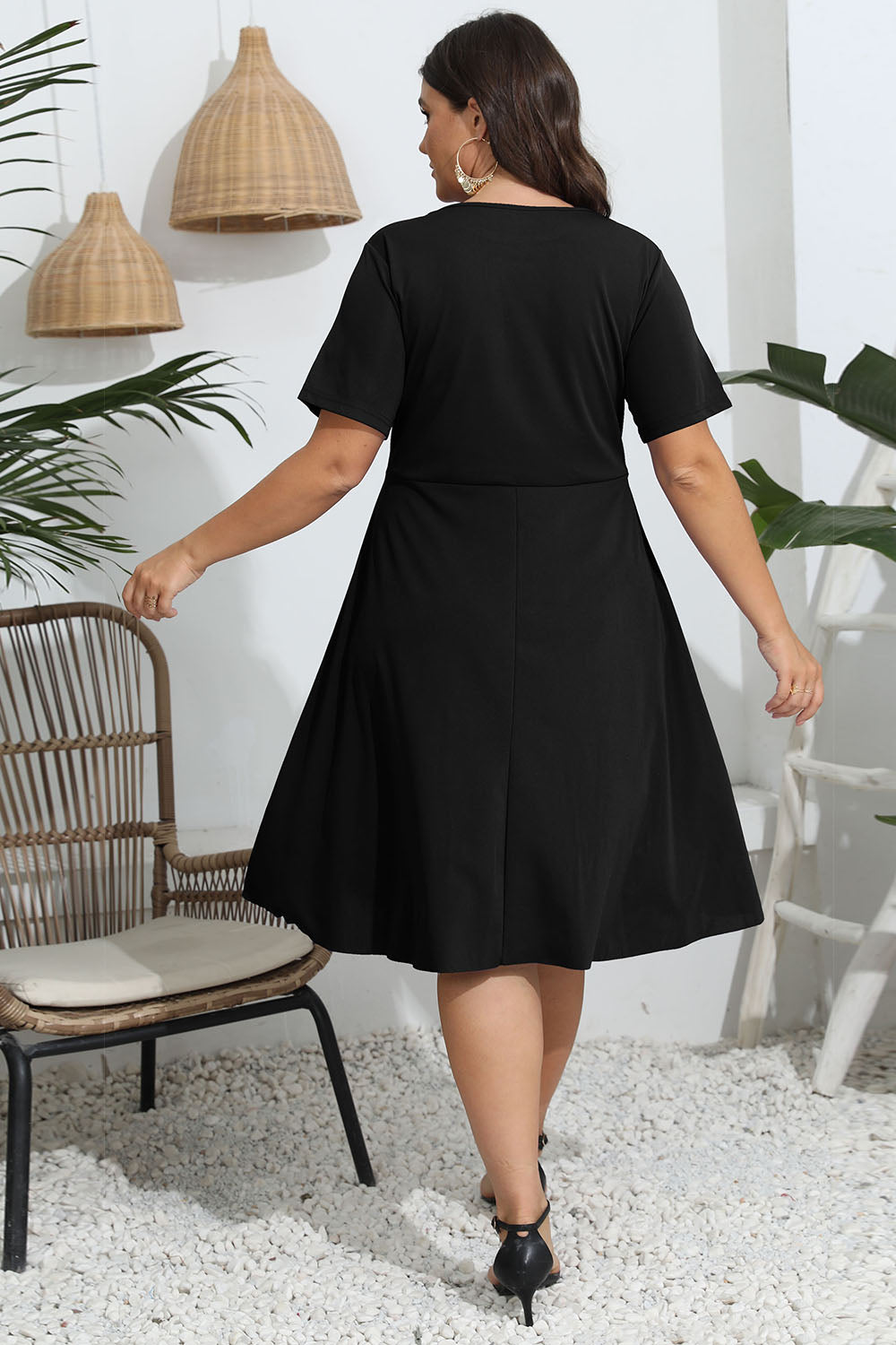 Plus Size Round Neck Eyelet Dress