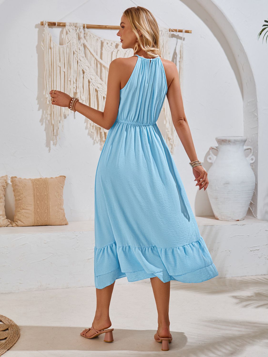 Round Neck Ruffled Sleeveless Dress