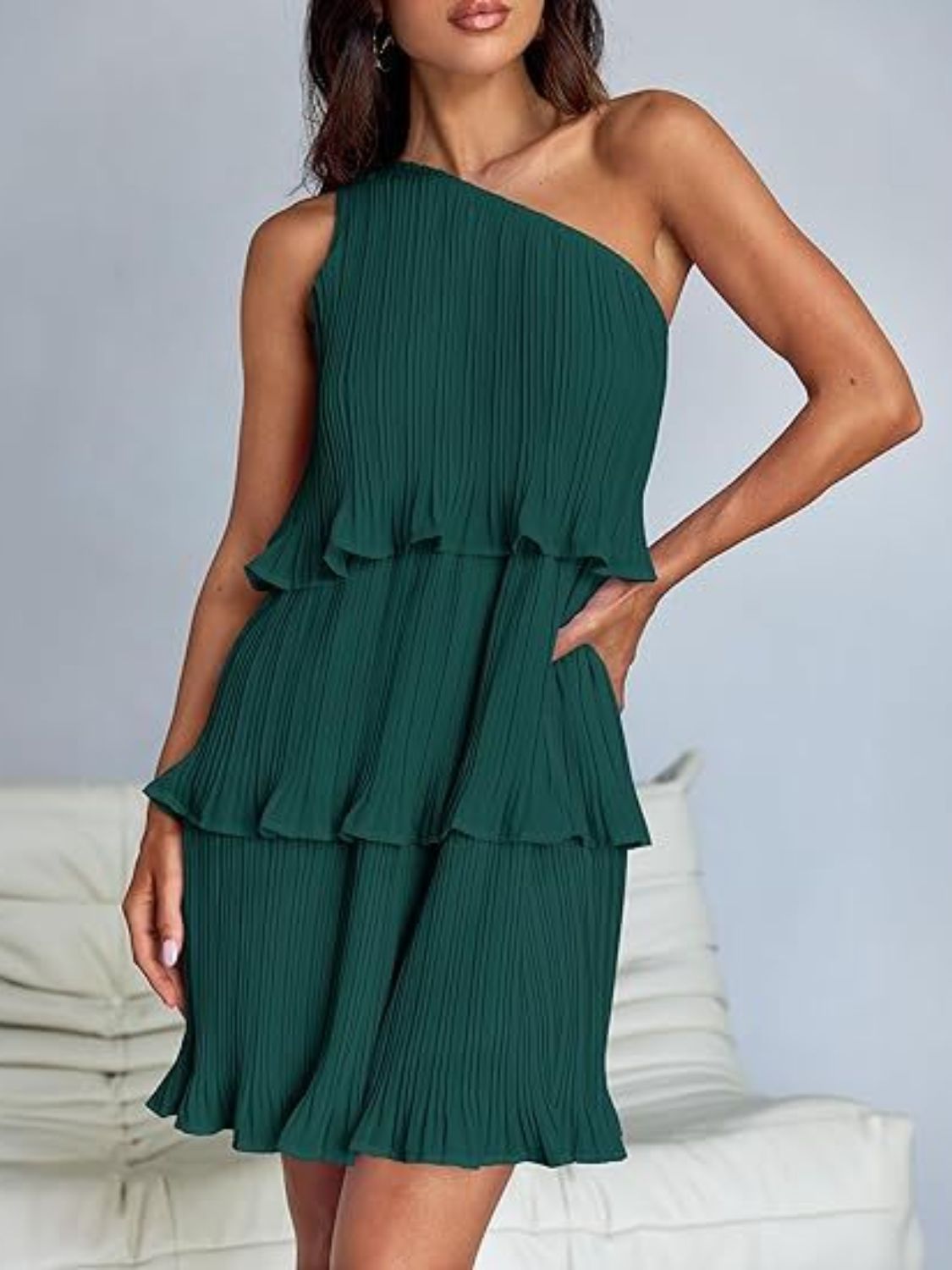 Layered One Shoulder Mini Dress