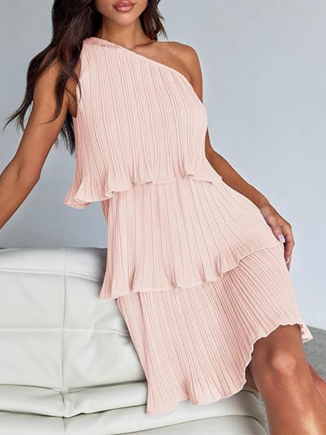 Layered One Shoulder Mini Dress