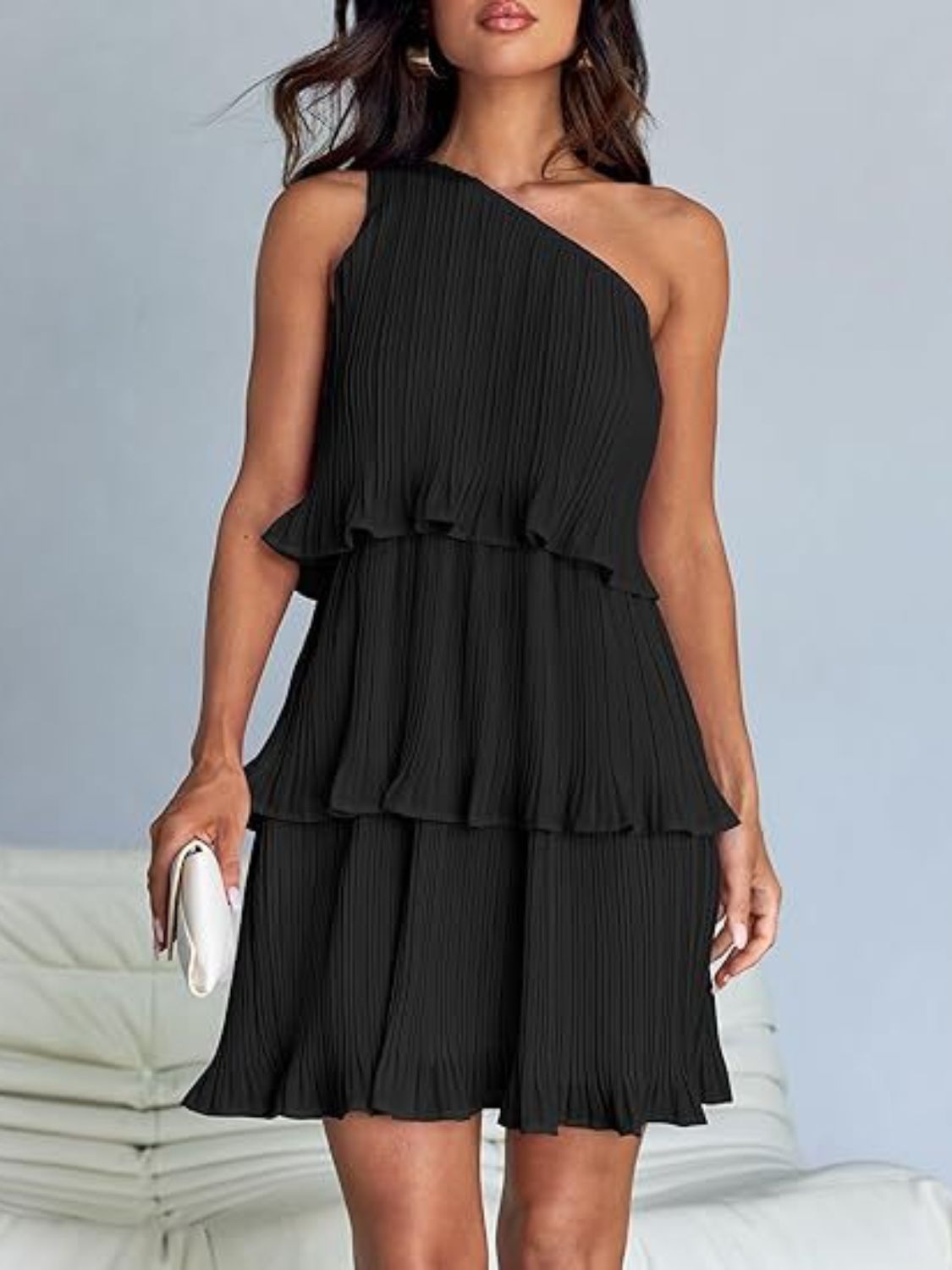 Layered One Shoulder Mini Dress