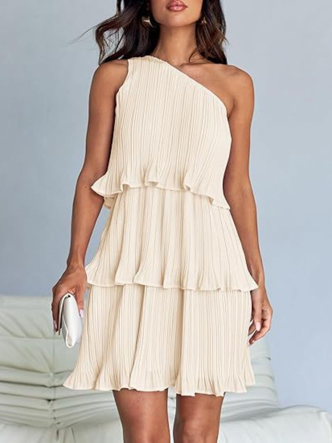 Layered One Shoulder Mini Dress