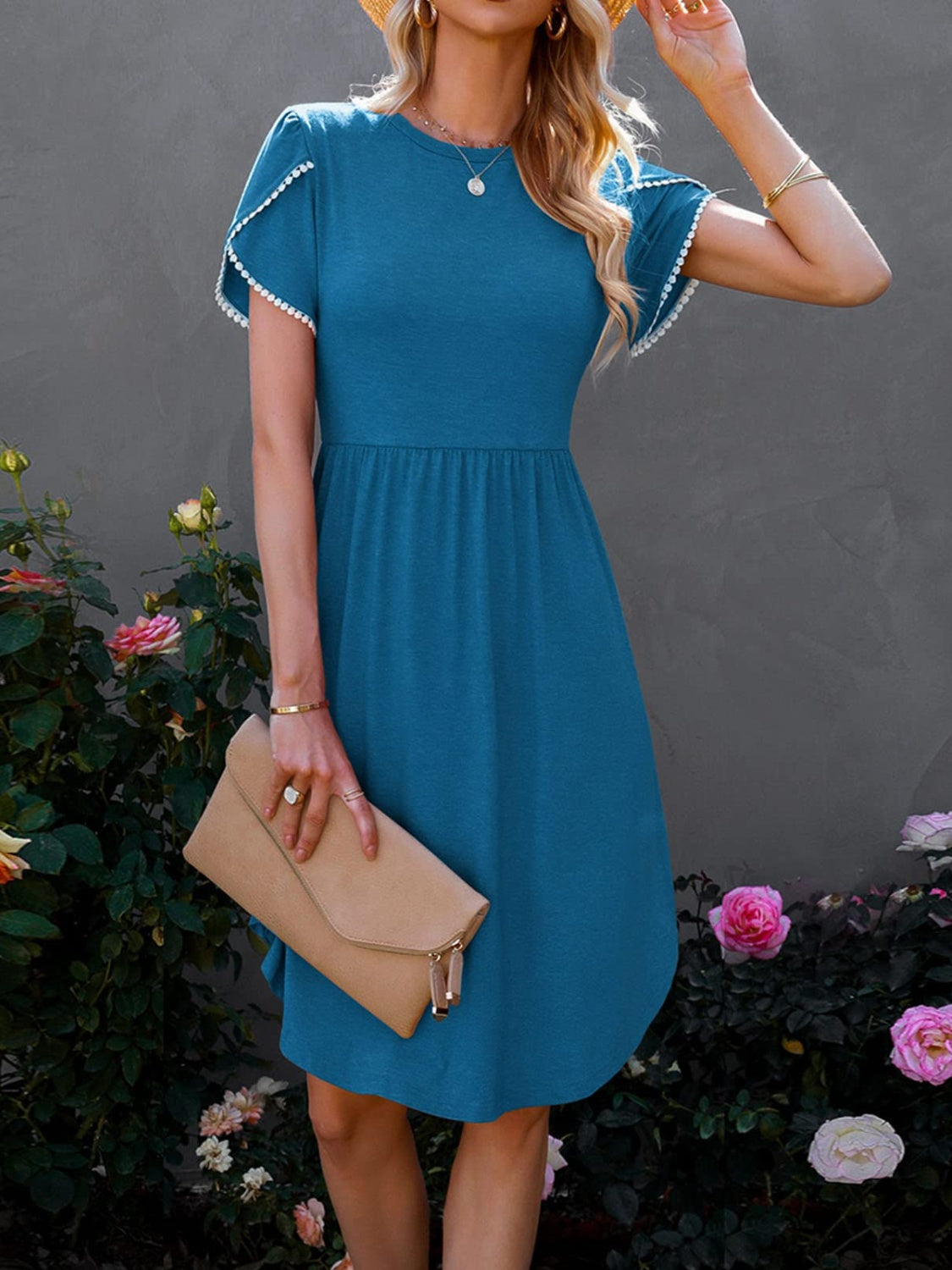 Petal Sleeve Round Neck Dress