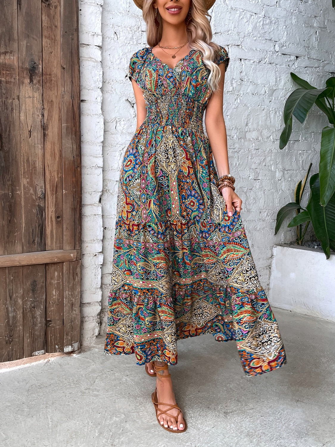 Paisley Cap Sleeve Midi Dress