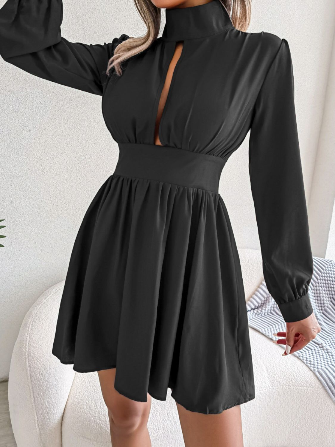 Turtleneck Cutout A-Line Mini Dress