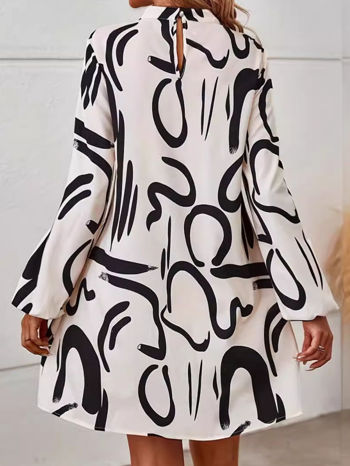 Printed Mock Neck Long Sleeve Dress