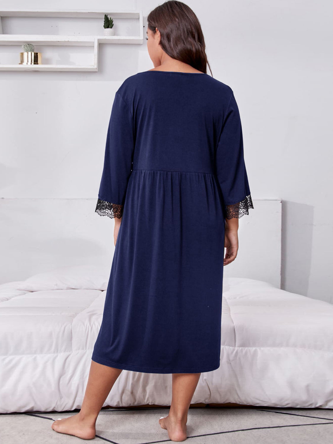 Plus Size Lace Detail V-Neck Casual Dress